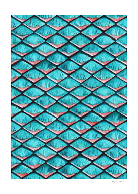 Teal blue and coral pink arapaima mermaid scales pattern