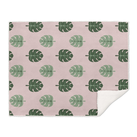 Tropical leaves Monstera deliciosa green and pink