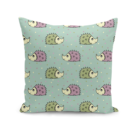 Seamless pattern with lovely hand-drawn hedgehogs.