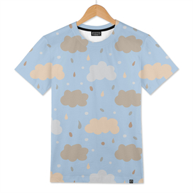 Lovely seamless pattern with abstract doodles and clouds.