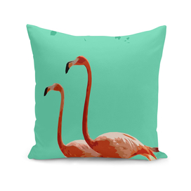 Flamingos on Sea Green