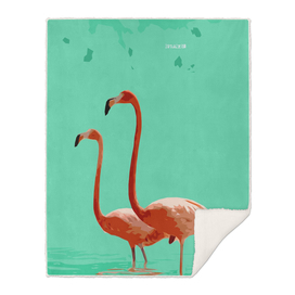Flamingos on Sea Green