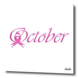 Word October with pink ribbon