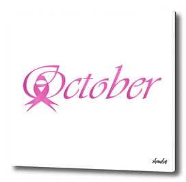 Word October with pink ribbon