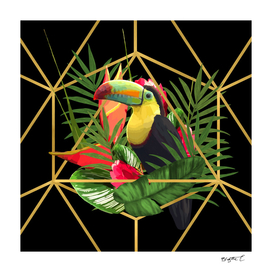 Bold Golden Geometric Tropical Bouquet With Toucan