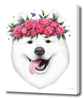 Samoyed with flowers