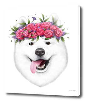 Samoyed with flowers