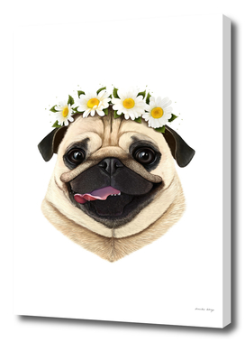 Pug with flowers