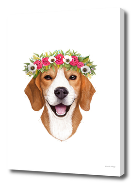 Beagle with flowers