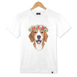 Beagle with flowers