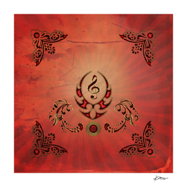 Music, decorative clef with floral elements