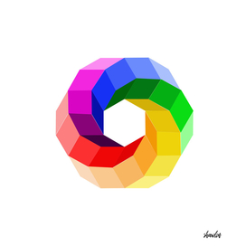 3d illusion color wheel forming a hexagon