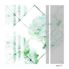 Abstract Geometric Lines Green Peonies Flowers Design