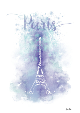 TEXT ART Watercolor Eiffel Tower | violet & turquoise