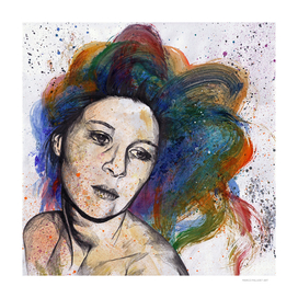Crystal (street art female portrait with rainbow hair)