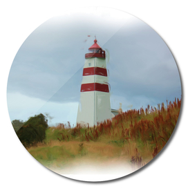 Lighthouse striped on beautiful sea shore