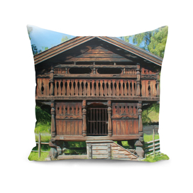 Old wooden house with elevated stabbur / storehouse