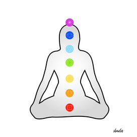 The seven chakras with their respective colors and symbols
