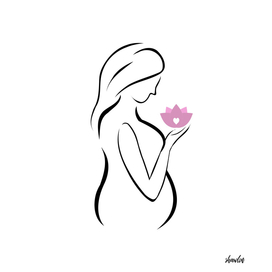 Pregnant mother holding a pink lotus flower
