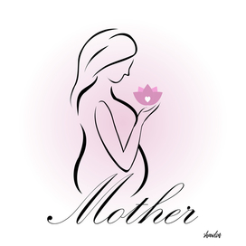 Pregnant mother holding a pink lotus flower- mom to be