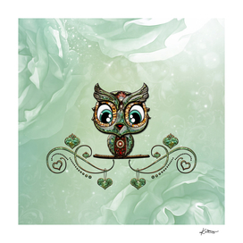 Cute little owl, green diamond