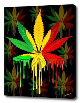 Marijuana Leaf Rasta Colors Dripping Paint