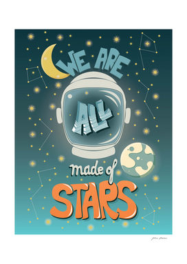 We are all made of stars, typography poster design, green