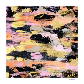 Modern abstract black pink salmon gold acrylic brushstroke