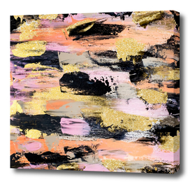 Modern abstract black pink salmon gold acrylic brushstroke