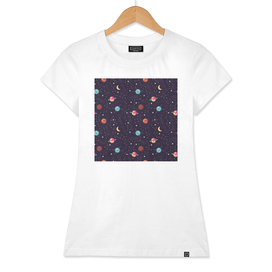 Universe with planets and stars seamless pattern, cosmos 001