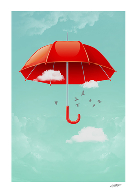 Teal Sky Red Umbrella