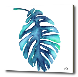 Watercolor Blue Palm Leaf