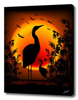 Heron Shape on Exotic Zen Sunset