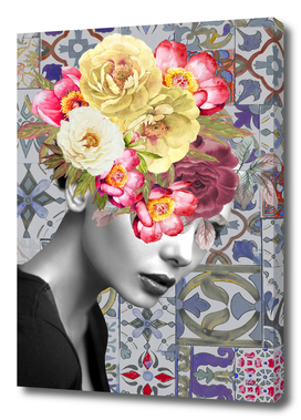 collage art-girl with flowers