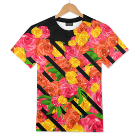 Bold Tropical Spring Floral With Stripes