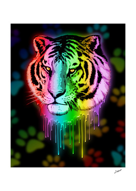 Tiger Neon Dripping Rainbow Colors