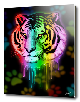 Tiger Neon Dripping Rainbow Colors