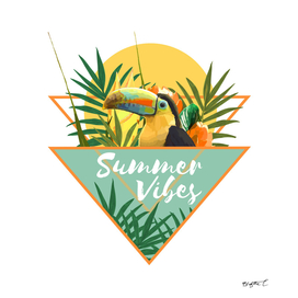 Summer Vibes Typography Tropical Bouquet With Toucan
