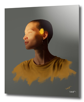 girl and yellow flower hyper realistic paint