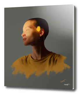 girl and yellow flower hyper realistic paint