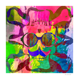old funny skull art portrait with splash painting abstract