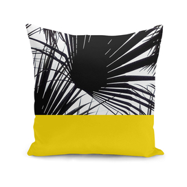 Tropical Black and White Palm Leaves on Yellow