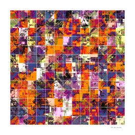 geometric square pattern painting abstract in orange blue