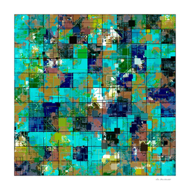 geometric square pattern painting abstract in green blue