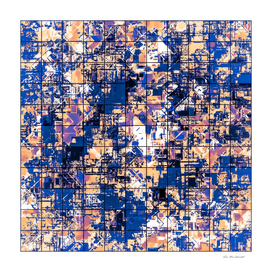 geometric square pattern painting abstract in blue brown