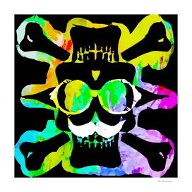 old funny skull portrait with splash painting abstract