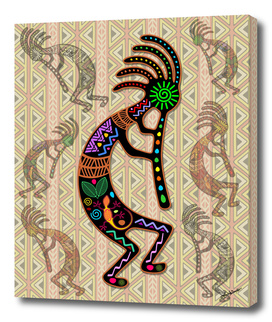 Kokopelli Rainbow Colors on Tribal Pattern