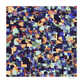 geometric square pixel pattern abstract in blue and brown