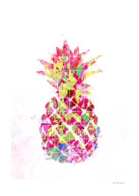 pineapple in pink yellow green blue with geometric pattern