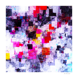 geometric square pixel pattern abstract in pink red blue